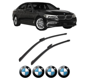 Set stergatoare BMW Seria 5 (G30, F90) din 2016-2023, pentru parbriz auto, 2 bucati, Bosch Aerotwin Multi, din cauciuc siliconat rezistent, 4 Stickere Auto BMW Seria v53865