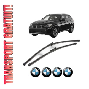 Set stergatoare BMW Seria X1 (E84) din 2009-2015, pentru parbriz auto, 2 bucati, Valeo Silencio Xtrm, din cauciuc siliconat rezistent, 4 Stickere Auto BMW Seria