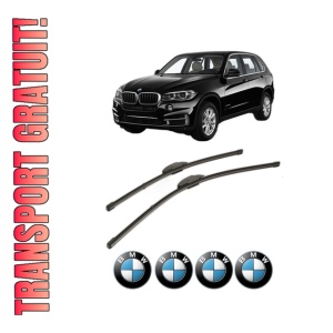 Set stergatoare BMW Seria X5 (F15, F85) din 2013-2018, pentru parbriz auto, 2 bucati, Valeo Silencio Xtrm, din cauciuc siliconat rezistent, 4 Stickere Auto BMW Seria