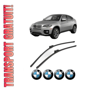 Set stergatoare BMW Seria X6 (E71, E72) din 2007-2014, pentru parbriz auto, 2 bucati, Valeo Silencio Xtrm, din cauciuc siliconat rezistent, 4 Stickere Auto BMW Seria