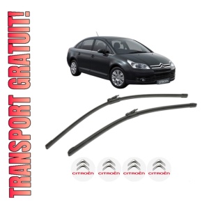 Set stergatoare CITROEN C4 I Saloon din 2006-2011, pentru parbriz auto, 2 bucati, Bosch Aerotwin, din cauciuc siliconat rezistent, 4 Stickere Auto CITROEN