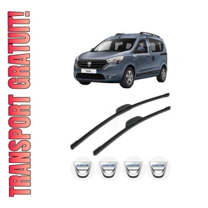 Set stergatoare DACIA DOKKER Box Body/MPV din 2012-2021, pentru parbriz auto, 2 bucati, Bosch Aerotwin Retrofit, din cauciuc siliconat rezistent, 4 Stickere Auto DACIA