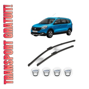 Set stergatoare DACIA LODGY (JS_) din 2012-2019, pentru parbriz auto, 2 bucati, Valeo Silencio Xtrm, din cauciuc siliconat rezistent, 4 Stickere Auto DACIA