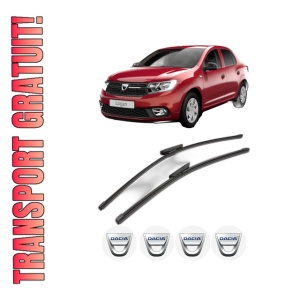 Set stergatoare DACIA LOGAN II din 2012-2019, pentru parbriz auto, 2 bucati, Valeo Silencio Xtrm, din cauciuc siliconat rezistent, 4 Stickere Auto DACIA