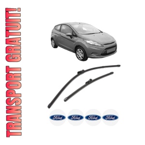 Set stergatoare FORD FIESTA VI (CB1, CCN) din 2008-2018, pentru parbriz auto, 2 bucati, Valeo Silencio Xtrm, din cauciuc siliconat rezistent, 4 Stickere Auto FORD
