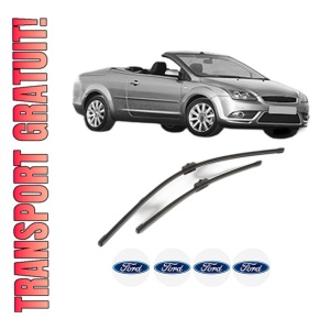 Set stergatoare FORD FOCUS II Convertible din 2006-2010, pentru parbriz auto, 2 bucati, Valeo Silencio Xtrm, din cauciuc siliconat rezistent, 4 Stickere Auto FORD