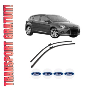 Set stergatoare FORD FOCUS III din 2010-2020, pentru parbriz auto, 2 bucati, Valeo Silencio, din cauciuc siliconat rezistent, 4 Stickere Auto FORD