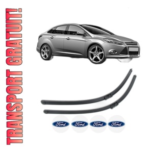 Set stergatoare FORD FOCUS III Saloon din 2010-2020, pentru parbriz auto, 2 bucati, Bosch Aerotwin, din cauciuc siliconat rezistent, 4 Stickere Auto FORD
