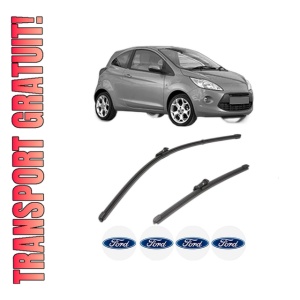 Set stergatoare FORD KA (RU8) din 2008-2016, pentru parbriz auto, 2 bucati, Valeo Silencio Xtrm, din cauciuc siliconat rezistent, 4 Stickere Auto FORD