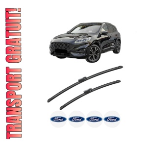 Set stergatoare FORD KUGA III (DFK) din 2019-2024, pentru parbriz auto, 2 bucati, Bosch Aerotwin, din cauciuc siliconat rezistent, 4 Stickere Auto FORD