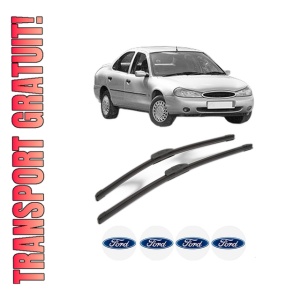 Set stergatoare FORD MONDEO II Saloon (BFP) din 1996-2000, pentru parbriz auto, 2 bucati, Bosch Aerotwin Retrofit, din cauciuc siliconat rezistent, 4 Stickere Auto FORD