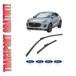 Set stergatoare FORD PUMA (J2K, CF7) din 2019-2023, pentru parbriz auto, 2 bucati, Bosch Aerotwin, din cauciuc siliconat rezistent, 4 Stickere Auto FORD