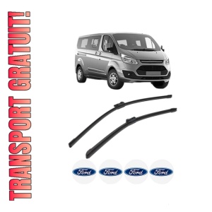 Set stergatoare FORD TOURNEO CUSTOM V362 Bus (F3) din 2012-2023, pentru parbriz auto, 2 bucati, Bosch Aerotwin, din cauciuc siliconat rezistent, 4 Stickere Auto FORD