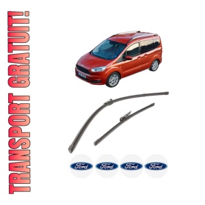 Set stergatoare FORD TRANSIT COURIER B460 MPV din 2014-2023, pentru parbriz auto, 2 bucati, Valeo Silencio Xtrm, din cauciuc siliconat rezistent, 4 Stickere Auto FORD