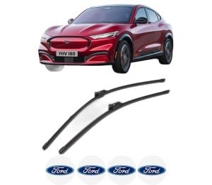 Set stergatoare FORD USA MUSTANG MACH-E (CGW) din 2020-2023, pentru parbriz auto, 2 bucati, Valeo Silencio Xtrm, din cauciuc siliconat rezistent, 4 Stickere Auto FORD USA v38310