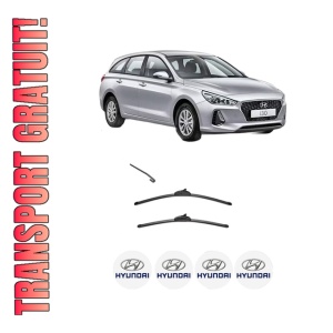 Set stergatoare HYUNDAI i30 Kombi Van (PDE) din 2017-2020, pentru parbriz auto, 2 bucati, Valeo Silencio, din cauciuc siliconat rezistent, 4 Stickere Auto HYUNDAI