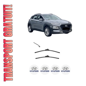 Set stergatoare HYUNDAI KONA (OS, OSE, OSI) din 2017-2023, pentru parbriz auto, 2 bucati, Valeo Silencio, din cauciuc siliconat rezistent, 4 Stickere Auto HYUNDAI