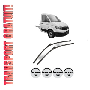 Set stergatoare MAN TGE Platform/Chassis (UZ_) din 2016-2024, pentru parbriz auto, 2 bucati, Bosch Aerotwin, din cauciuc siliconat rezistent, 4 Stickere Auto MAN