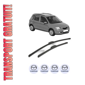 Set stergatoare MAZDA 2 (DY) din 2003-2007, pentru parbriz auto, 2 bucati, Bosch Aerotwin Retrofit, din cauciuc siliconat rezistent, 4 Stickere Auto MAZDA