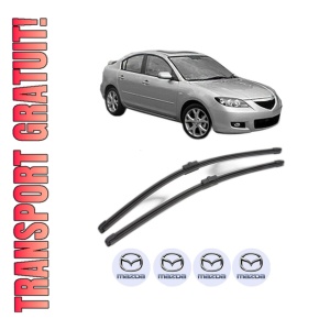 Set stergatoare MAZDA 3 Saloon (BK) din 2003-2009, pentru parbriz auto, 2 bucati, Valeo Silencio Xtrm, din cauciuc siliconat rezistent, 4 Stickere Auto MAZDA