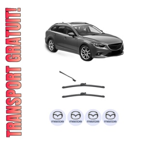 Set stergatoare MAZDA 6 Estate (GJ, GL) din 2012-2020, pentru parbriz auto, 2 bucati, Valeo Silencio, din cauciuc siliconat rezistent, 4 Stickere Auto MAZDA