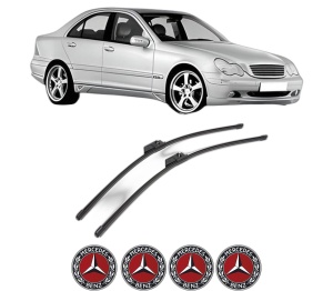 Set stergatoare MERCEDES-BENZ C-CLASS (W203) din 2000-2007, pentru parbriz auto, 2 bucati, Valeo Silencio Xtrm, din cauciuc siliconat rezistent, 4 Stickere Auto MERCEDES-BENZ v40530