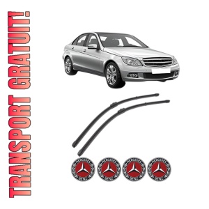 Set stergatoare MERCEDES-BENZ C-CLASS (W204) din 2007-2014, pentru parbriz auto, 2 bucati, Valeo Silencio Xtrm, din cauciuc siliconat rezistent, 4 Stickere Auto MERCEDES-BENZ