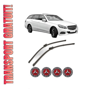 Set stergatoare MERCEDES-BENZ E-CLASS T-Model (S212) din 2009-2016, pentru parbriz auto, 2 bucati, Valeo Silencio Xtrm, din cauciuc siliconat rezistent, 4 Stickere Auto MERCEDES-BENZ