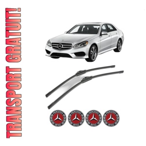 Set stergatoare MERCEDES-BENZ E-CLASS (W213) din 2016-2023, pentru parbriz auto, 2 bucati, Bosch Aerotwin, din cauciuc siliconat rezistent, 4 Stickere Auto MERCEDES-BENZ