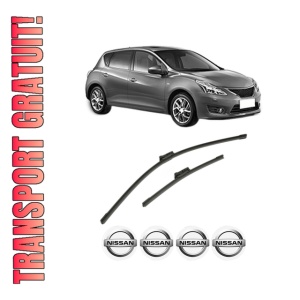 Set stergatoare NISSAN PULSAR Hatchback (C13) din 2012-2015, pentru parbriz auto, 2 bucati, Bosch Aerotwin, din cauciuc siliconat rezistent, 4 Stickere Auto NISSAN
