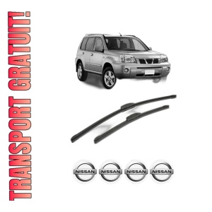 Set stergatoare NISSAN X-TRAIL I (T30) din 2001-2013, pentru parbriz auto, 2 bucati, Bosch Aerotwin Retrofit, din cauciuc siliconat rezistent, 4 Stickere Auto NISSAN