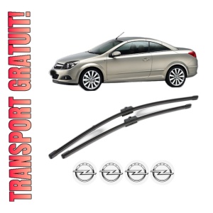 Set stergatoare OPEL ASTRA H TwinTop (A04) din 2005-2010, pentru parbriz auto, 2 bucati, Valeo Silencio Xtrm, din cauciuc siliconat rezistent, 4 Stickere Auto OPEL