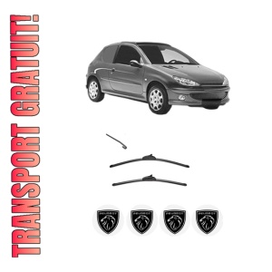 Set stergatoare PEUGEOT 206 Van din 2001-2009, pentru parbriz auto, 2 bucati, Valeo Silencio, din cauciuc siliconat rezistent, 4 Stickere Auto PEUGEOT