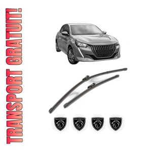 Set stergatoare PEUGEOT 208 II (UB_, UP_, UW_, UJ_) din 2019-2023, pentru parbriz auto, 2 bucati, Valeo Silencio Xtrm, din cauciuc siliconat rezistent, 4 Stickere Auto PEUGEOT