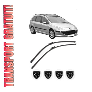 Set stergatoare PEUGEOT 307 Break (3E) din 2002-2009, pentru parbriz auto, 2 bucati, Valeo Silencio Xtrm, din cauciuc siliconat rezistent, 4 Stickere Auto PEUGEOT