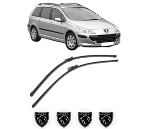 Set stergatoare PEUGEOT 307 Break (3E) din 2002-2009, pentru parbriz auto, 2 bucati, Valeo Silencio Xtrm, din cauciuc siliconat rezistent, 4 Stickere Auto PEUGEOT v39990