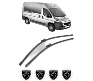 Set stergatoare PEUGEOT BOXER Bus din 2006-2023, pentru parbriz auto, 2 bucati, Valeo Silencio Xtrm, din cauciuc siliconat rezistent, 4 Stickere Auto PEUGEOT v39210