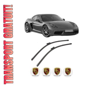 Set stergatoare PORSCHE 718 CAYMAN (982) din 2016-2019, pentru parbriz auto, 2 bucati, Valeo Silencio, din cauciuc siliconat rezistent, 4 Stickere Auto PORSCHE