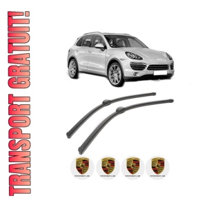 Set stergatoare PORSCHE CAYENNE (92A) din 2010-2018, pentru parbriz auto, 2 bucati, Bosch Aerotwin, din cauciuc siliconat rezistent, 4 Stickere Auto PORSCHE