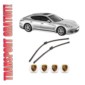 Set stergatoare PORSCHE PANAMERA (970) din 2012-2016, pentru parbriz auto, 2 bucati, Valeo Silencio Xtrm, din cauciuc siliconat rezistent, 4 Stickere Auto PORSCHE