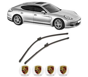 Set stergatoare PORSCHE PANAMERA (970) din 2012-2016, pentru parbriz auto, 2 bucati, Valeo Silencio Xtrm, din cauciuc siliconat rezistent, 4 Stickere Auto PORSCHE v35550