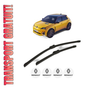 Set stergatoare RENAULT 5 E-TECH din 2025, pentru parbriz auto, 2 bucati, Bosch Aerotwin, din cauciuc siliconat rezistent, 4 Stickere Auto RENAULT