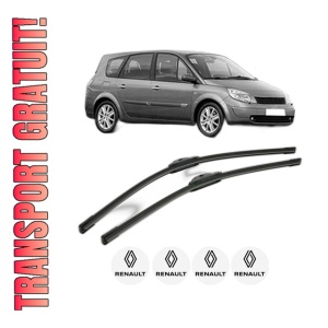 Set stergatoare RENAULT GRAND SCENIC II (JM0/1_) din 2004-2009, pentru parbriz auto, 2 bucati, Bosch Aerotwin, din cauciuc siliconat rezistent, 4 Stickere Auto RENAULT