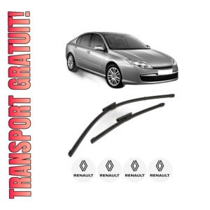 Set stergatoare RENAULT LAGUNA III (BT0/1) din 2007-2015, pentru parbriz auto, 2 bucati, Valeo Silencio Xtrm, din cauciuc siliconat rezistent, 4 Stickere Auto RENAULT