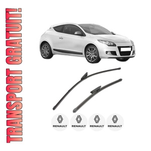 Set stergatoare RENAULT MEGANE III Coupe (DZ0/1_) din 2008-2016, pentru parbriz auto, 2 bucati, Valeo Silencio Xtrm, din cauciuc siliconat rezistent, 4 Stickere Auto RENAULT