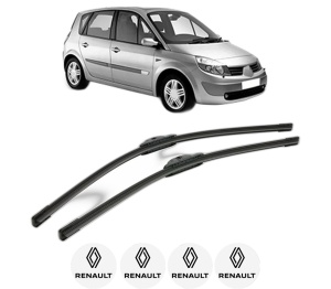 Set stergatoare RENAULT SCENIC II (JM0/1_) din 2003-2009, pentru parbriz auto, 2 bucati, Bosch Aerotwin, din cauciuc siliconat rezistent, 4 Stickere Auto RENAULT v43235