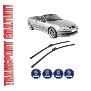 Set stergatoare SAAB 9-3 Convertible (YS3F) din 2003-2015, pentru parbriz auto, 2 bucati, Bosch Aerotwin, din cauciuc siliconat rezistent, 4 Stickere Auto SAAB