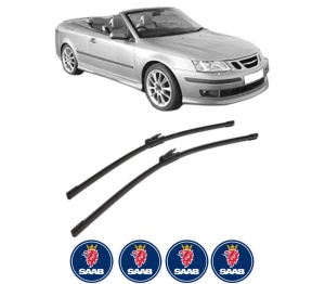Set stergatoare SAAB 9-3 Convertible (YS3F) din 2003-2015, pentru parbriz auto, 2 bucati, Bosch Aerotwin, din cauciuc siliconat rezistent, 4 Stickere Auto SAAB v54885