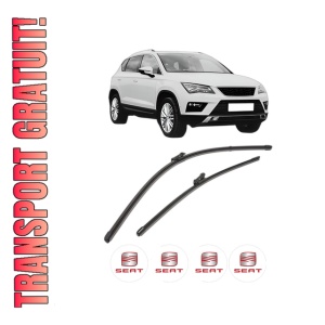 Set stergatoare SEAT ATECA (KH7, KHP) din 2016-2021, pentru parbriz auto, 2 bucati, Valeo Silencio Xtrm, din cauciuc siliconat rezistent, 4 Stickere Auto SEAT