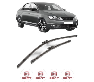 Set stergatoare SEAT TOLEDO IV (KG3) din 2012-2019, pentru parbriz auto, 2 bucati, Valeo Silencio Xtrm, din cauciuc siliconat rezistent, 4 Stickere Auto SEAT v38670